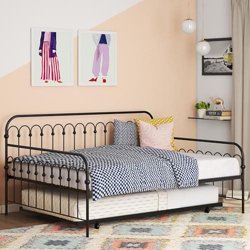 Novogratz Black Full Metal Daybed with Twin Trundle Bed