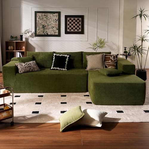 Ovios 104" L-Shape Chaise Cloud Sectional Sofa, Black (Corduroy Fabric)