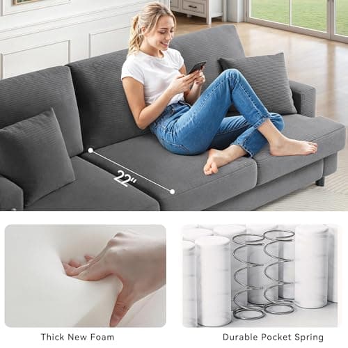 YITAHOME 88 inch 3 Seater Couch, Modern Grey Sectional Sofa for Living Room