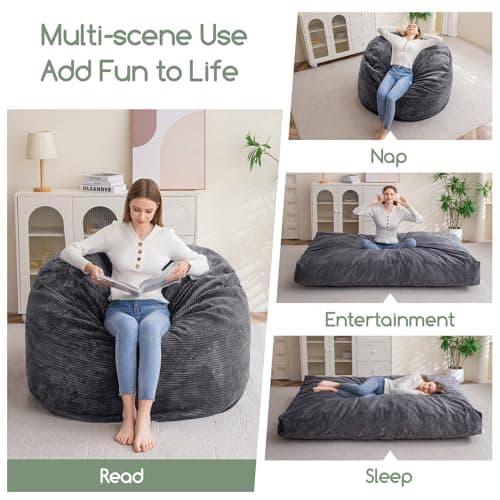 Giant HIGOGOGO Bean Bag Chair Bed, Convertible Folds to Mattress, High-Density Foam