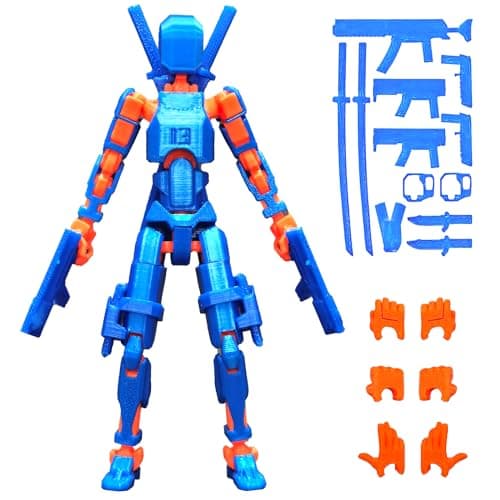 3D Printed T13 Action Figure, Collectible Articulated Dummy 13 Desktop Decor, Blue Orange