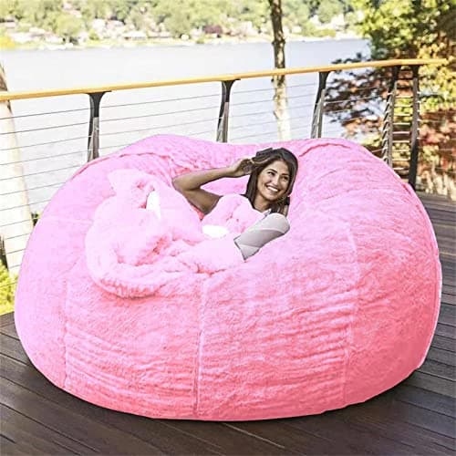 Black Big Round Soft Faux Fur Beanbag Chair Cover (5FT)
