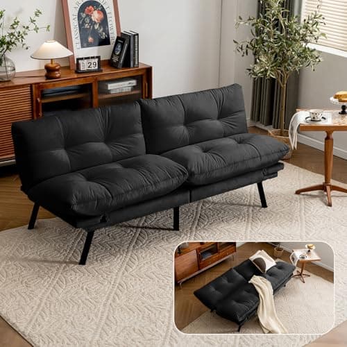 71" Comfortable Convertible Futon Love Seat Sleeper Sofa, Thick Cushion, Velvet Couch Bed for Small Spaces