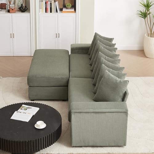 Oversized L-Shape Storage Couch, 104-inch Loveseat, Green Modular Sofa with Pillows for Living Room