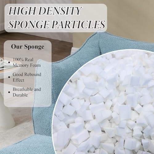 Light Blue Chenille Bean Bag Chair with Armrests & Back Support