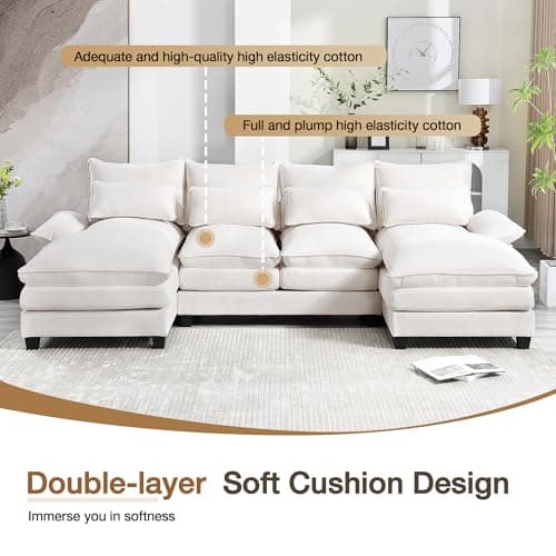 110.2" U-Shaped Chenille Couch, Modern 4-Seat Sectional with Double Chaise
