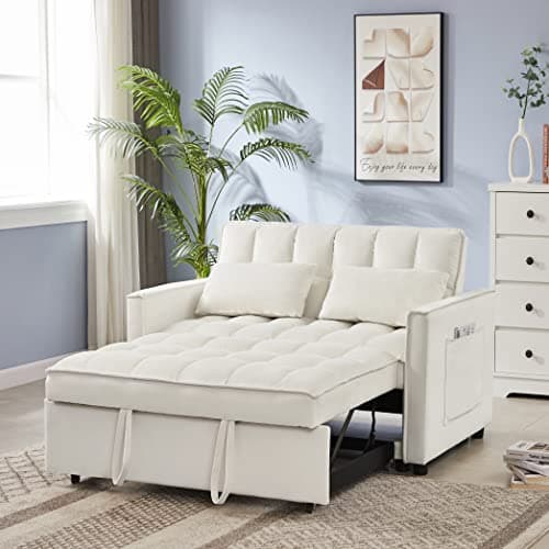 65" 3-in-1 Folding Sofa Bed, Chenille Fabric, 360° Swivel Table, Grey