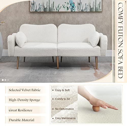 Modern Velvet Convertible Sofa Bed with Pillows and Adjustable Positions