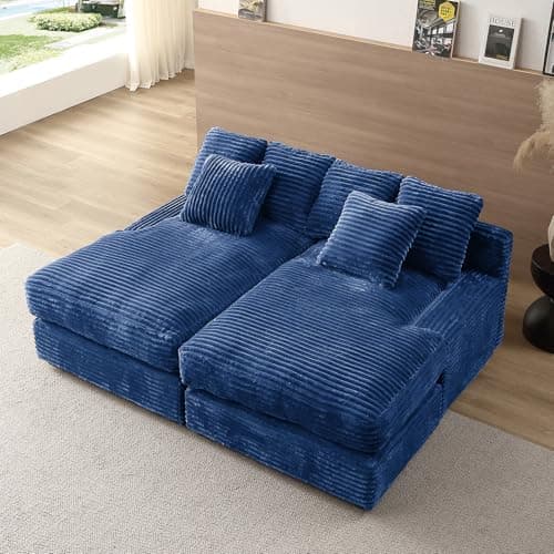 Antetek Green Corduroy Double Chaise Lounge Chair with Thick Cushion