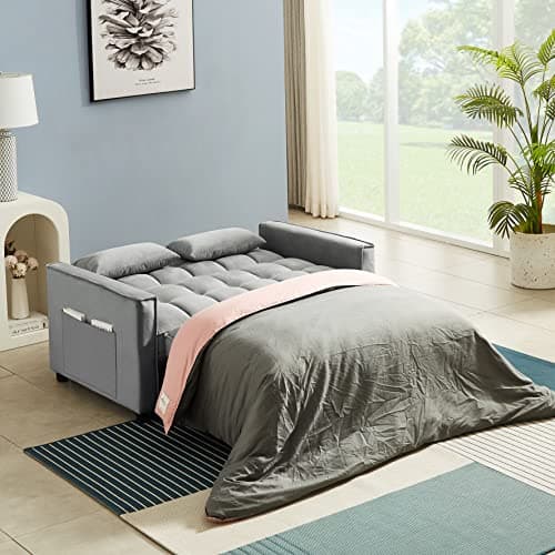 Antetek 3-in-1 Velvet Sleeper Sofa Bed, Grey, 54"