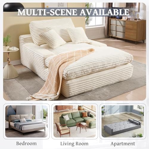 Beige Oversized Chaise Lounge Chair 75" Corduroy Comfy Sleeper Sofa Couch