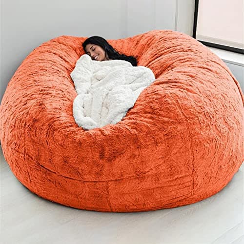 Black Big Round Soft Faux Fur Beanbag Chair Cover (5FT)