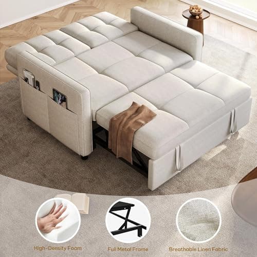 YITAHOME 55" 3-in-1 Convertible Sleeper Sofa with Iron Frame, Beige