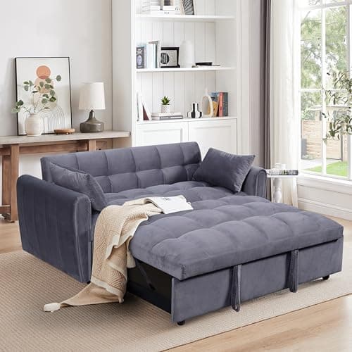Ball & Cast 65" 3-in-1 Velvet Sleeper Sofa Bed with Adjustable Backrest & 2 Pillows, Black