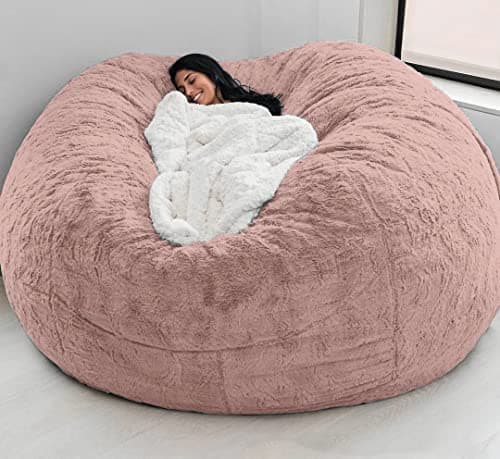 Black Big Round Soft Faux Fur Beanbag Chair Cover (5FT)