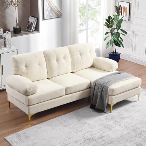 Antetek 80.7 L Shaped Chenille Sectional Sofa with Chaise Lounge, Modern Cloud Couch for Small Spaces in Grey