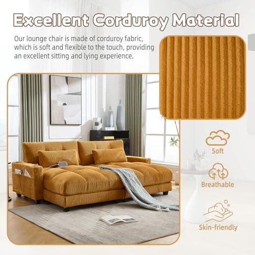 Yellow 91-inch Tufted Loveseat Sleeper Sofa with USB Ports & Cup Holders