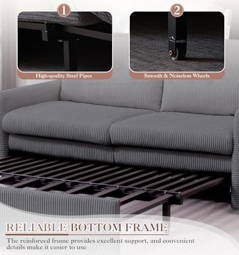 Antetek 3-in-1 Convertible Futon Sofa Bed, Grey Corduroy Queen Size