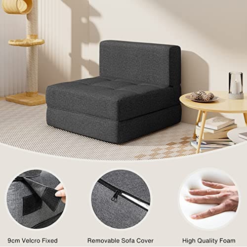 Aiho Dark Grey Memory Foam Futon Sleeper Sofa Bed, Modern Linen Fabric Cover
