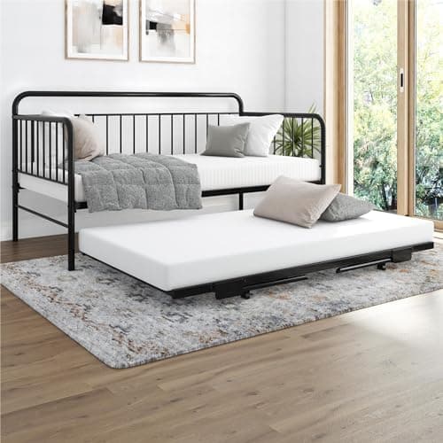 DHP Black Metal Daybed with Pop Up Twin Trundle Bed