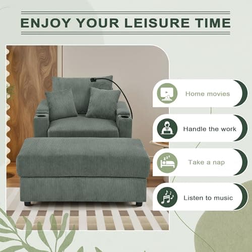 Dark Grey Modern Chaise Lounge Chair with Cup Holders (42")