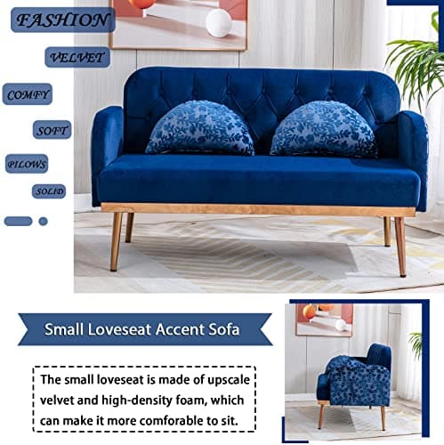 Elegant 55-inch Velvet Sofa with Moon Pillows, Navy Blue, 600 lbs Capacity