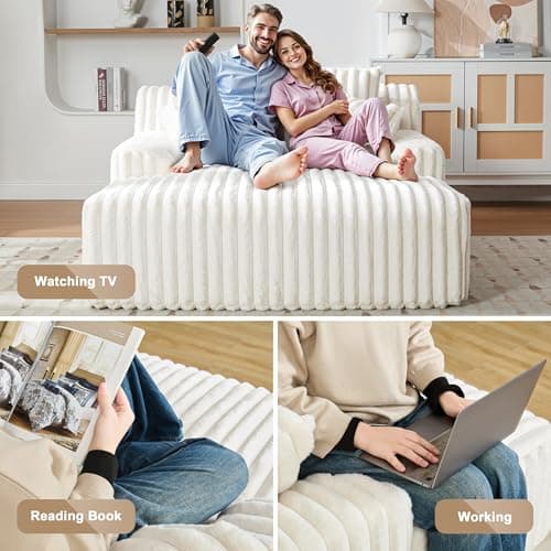 Beige 5|5" Oversized Chaise Lounge Chair with Wide Arms for Living Room, Comfy Sleeper Sofa with 4 Pillows, No Assembly Required Corduroy Couch