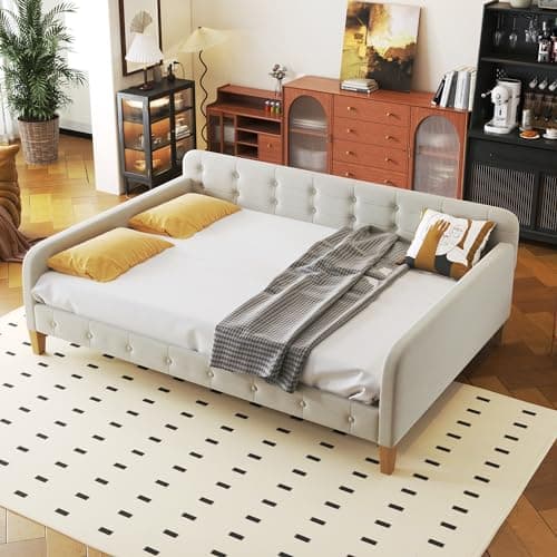 Upholstered Button-Tufted Twin Daybed with Wood Slat Support, Pink