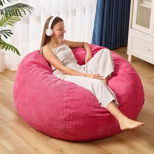 Teardrop Memory Foam Bean Bag Chair, Soft Pink Corduroy Cover