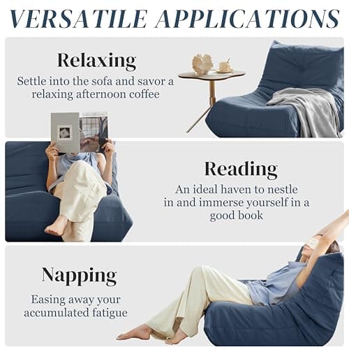 Modern Suede Bean Bag Chair for Adults, Dark Blue Corner Sofa Couch