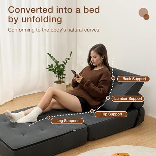 Folding Sofa Bed for Small Spaces: Dark Gray Single Size for Home Office