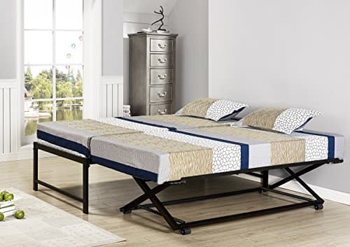 Kings Brand Twin Size Black Metal Platform Bed with Pop-Up Trundle