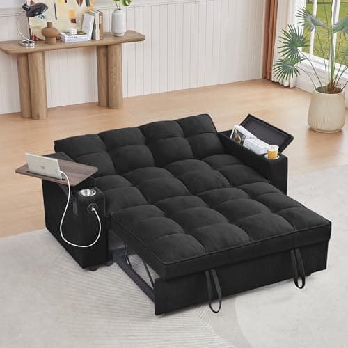 65" 3-in-1 Folding Sofa Bed, Chenille Fabric, 360° Swivel Table, Grey