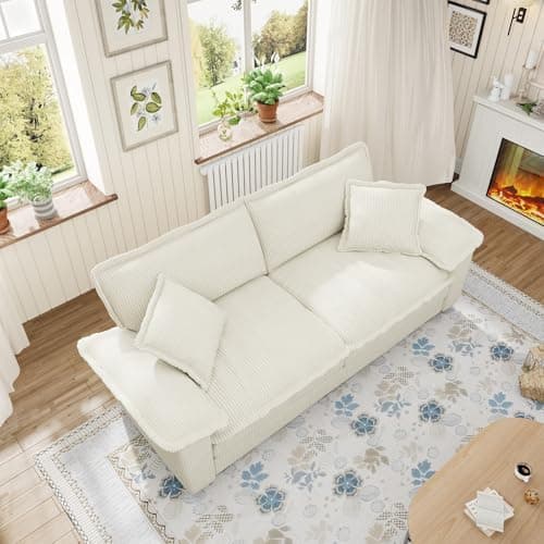 80.5-inch Modular Sectional Couch with Ottoman, Modern Oversized Corduroy Cloud Fluffy Deep Seat Loveseat Chaise Lounge Sofa with 2 Throw Pillows for Living Room Bedroom Apartment, Gray