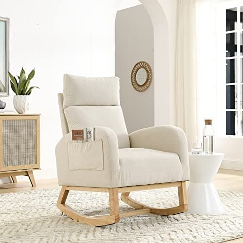 Modern White Fabric Nursery Rocking Glider Chair