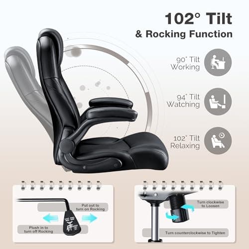 Furmax Black Ergonomic Big and Tall Desk Chair with PU Leather and Flip-Up Armrest