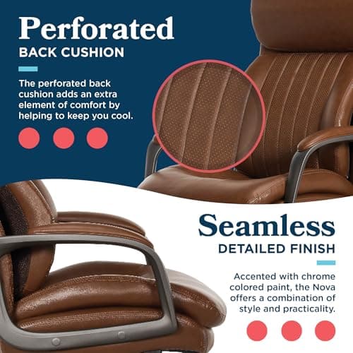 La-Z-Boy Nova Executive Office Chair - Patented AIR Ergonomic Support, Cognac Brown Vegan PU Leather