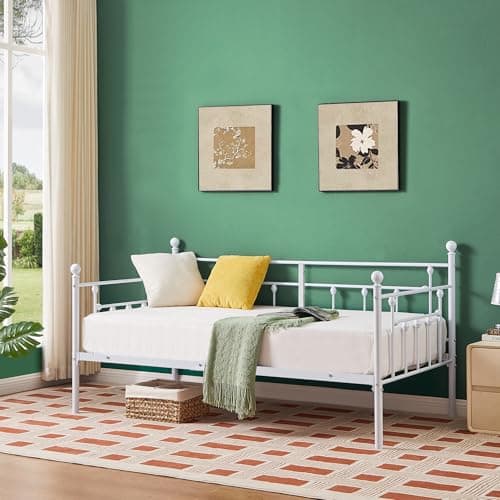 VECELO Metal Platform Bed Frame, Twin Size with Headboard, Heavy-Duty Steel Support for Bedroom and Guest Room, Easy Assembly, White
| VECELO Daybed Mattress Foundation, Twin Size with Headboard, Heavy-Duty Steel Slat Support, Perfect for Bedroom or