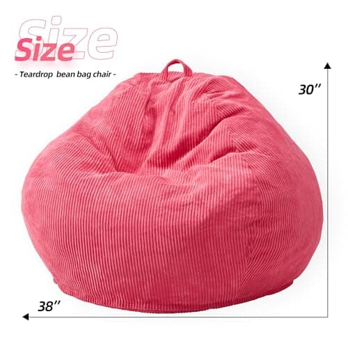 Teardrop Memory Foam Bean Bag Chair, Soft Pink Corduroy Cover