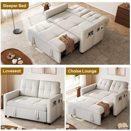 YITAHOME 55" 3-in-1 Convertible Sleeper Sofa with Iron Frame, Beige