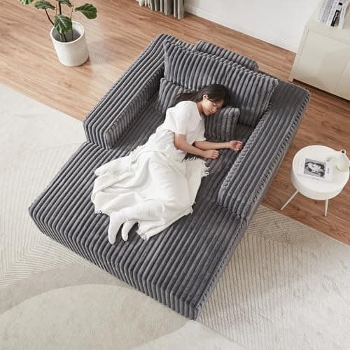 Oversized Gray Corduroy Chaise Longue Chair for Living Room & Bedroom
