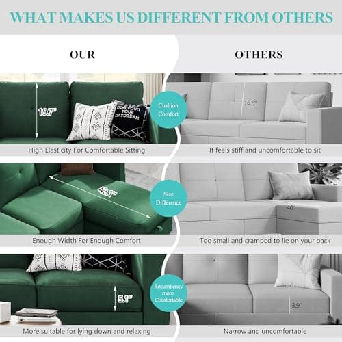 Shintenchi Green 3-Seater L-Shaped Sectional Sofa with Ottoman and Reversible Chaise