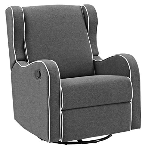 Gray Linen Rebecca Swivel Recliner with White Piping
