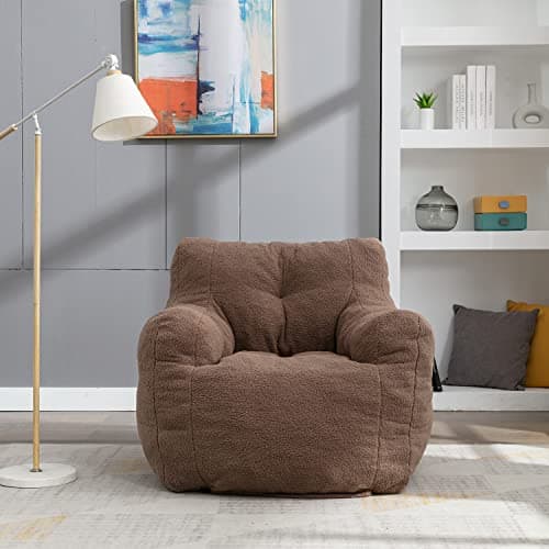 Modern Bean Bag Chairs for Adults & Kids in Ivory Fabric