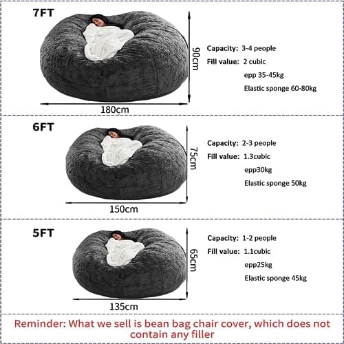 Giant Grey Bean Bag Chair for Adults & Kids, Filling-Free & Comfy