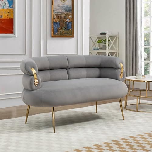 Antetek Velvet Loveseat Sofa with Golden Decor, Grey