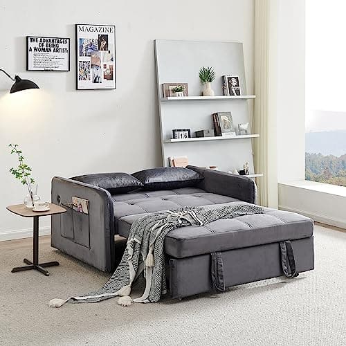 Eafurn 3-in-1 Convertible Pull-Out Sofa Bed Queen Size, Corduroy Lounge with Pillows & Storage
