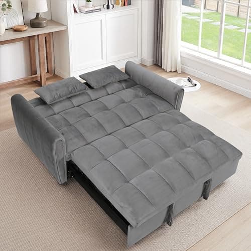 Eafurn 3-in-1 Convertible Pull-Out Sofa Bed Queen Size, Corduroy Lounge with Pillows & Storage