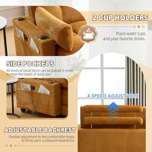 Yellow 91-inch Tufted Loveseat Sleeper Sofa with USB Ports & Cup Holders
