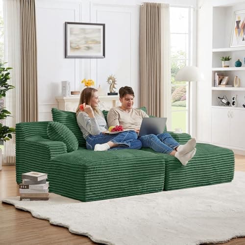 Oversized Chaise Lounge Chair, 50"W Corduroy Couch, Comfy Pillows, Modern Livingroom/Bedroom, White